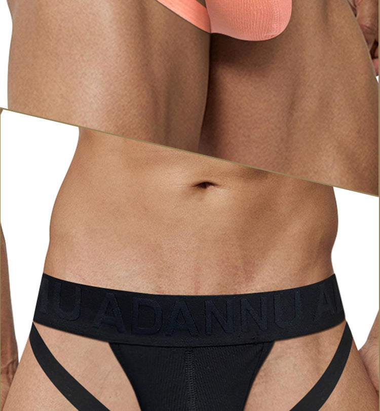 METOIN Men's Athletic Low Rise Micro Thong Underwear with Embossed Pattern High Cut Design Breathable Stretch Fabric