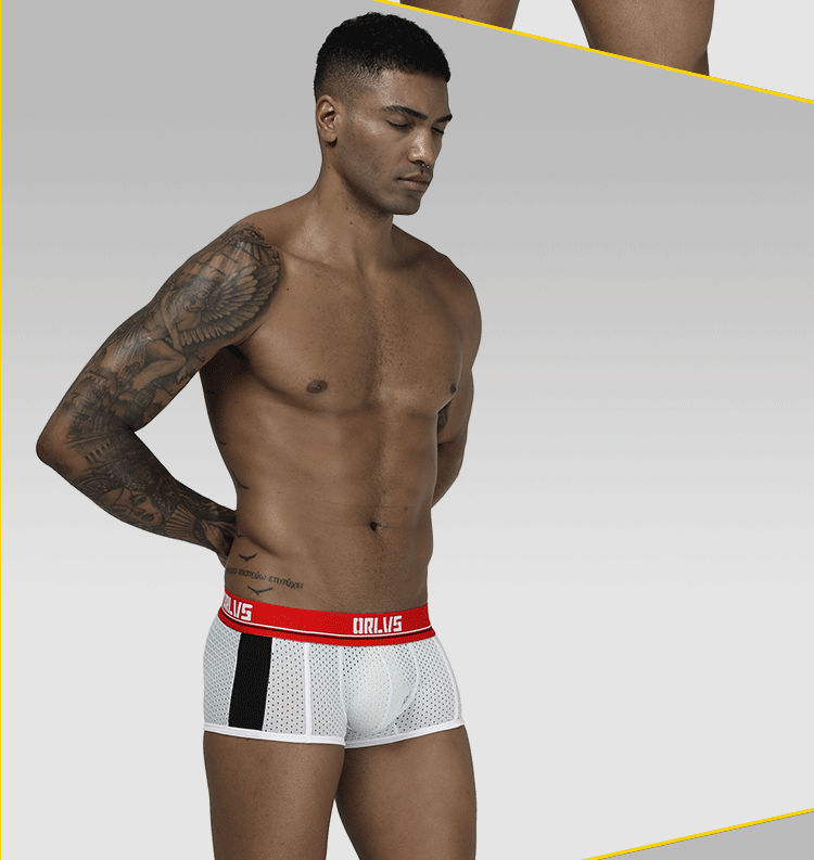 METOIN Men's Breathable Mesh Boxer Briefs with U-Shaped Pouch Support Comfort Fit Cotton Blend Underwear (OR193)