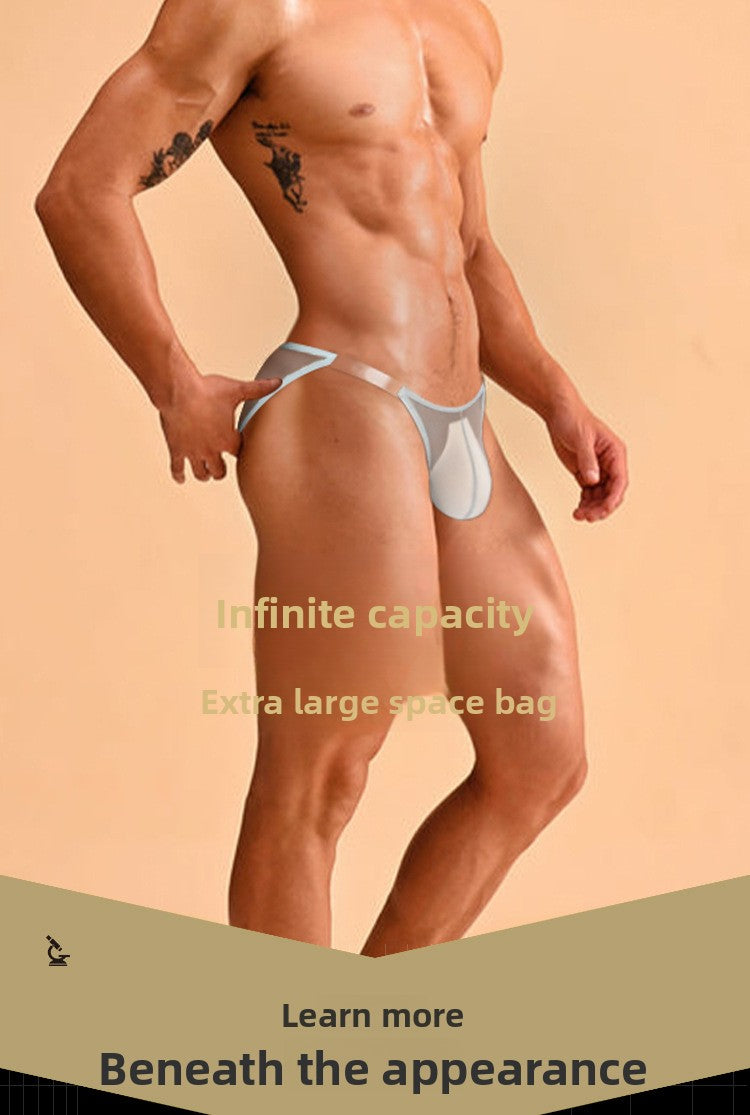 METOIN Anime Style Ultra Thin High Cut Thong Athletic Sheer Mesh Pouch Transparent (AD760)