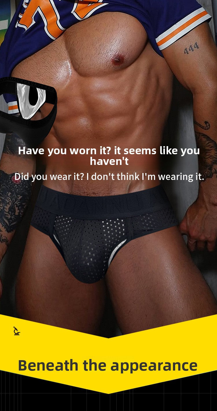 METOIN Men's Low Rise Triangle Briefs Breathable Mesh Athletic Underwear Gun Shape Separated Desi... (AD309)
