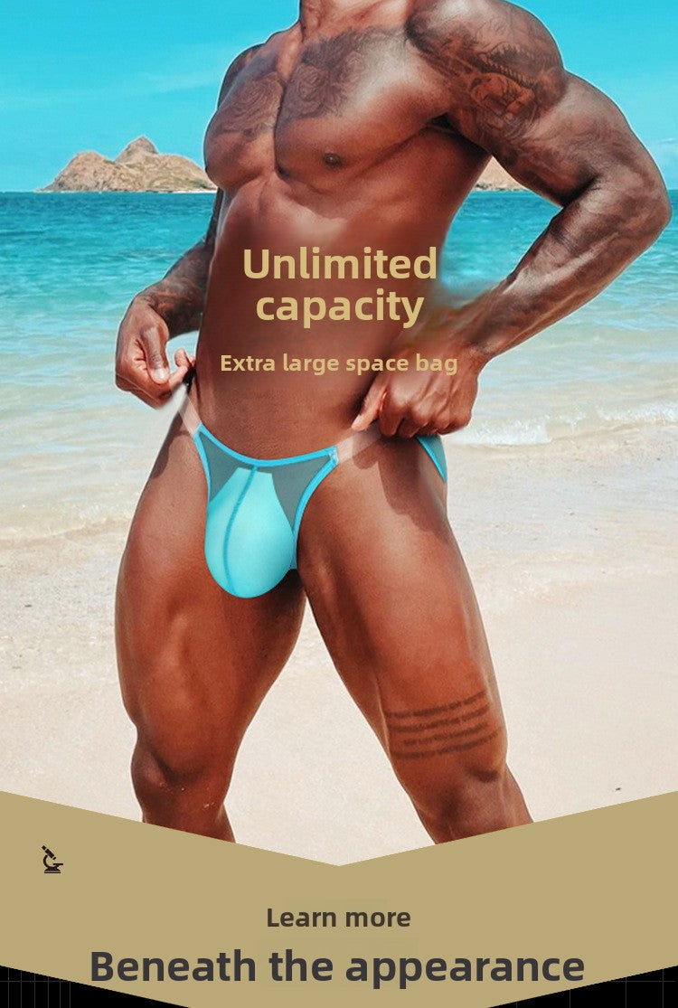 METOIN Lightweight Sheer Mesh High Cut Men's Athletic Briefs with Transparent Pouch Breathable Comfort Fit