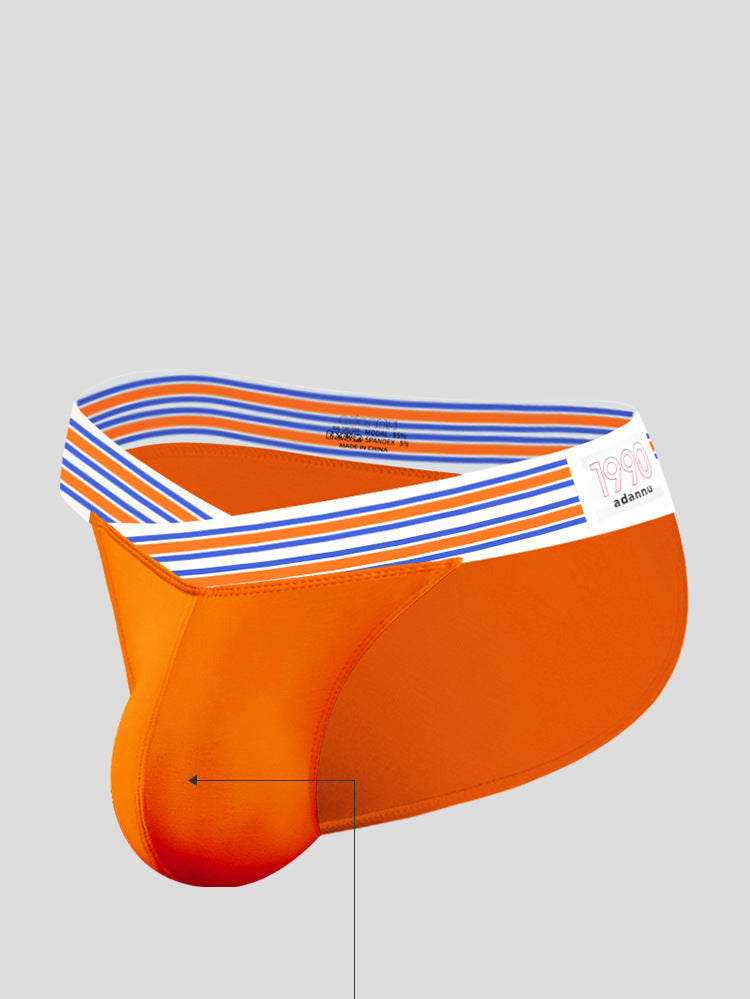 METOIN Men's High Waist Low Rise Athletic Thong Underwear with Bold Striped Waistband Breathable Stretch Fabric (AD750)