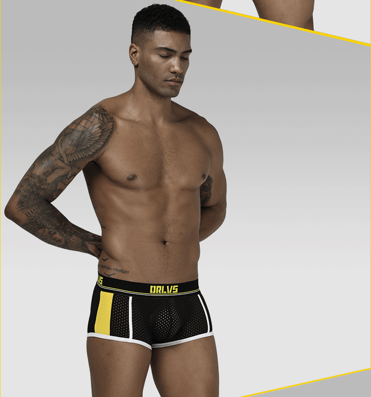 METOIN Men's Breathable Mesh Boxer Briefs with U-Shaped Pouch Support Comfort Fit Cotton Blend Underwear (OR193)