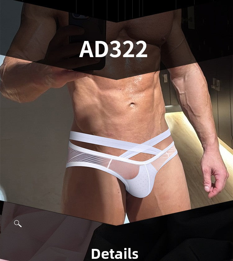METOIN Men's Athletic Cross Back Triangle Underwear Transparent Breathable Mesh Briefs with U Pouch Support (AD322)