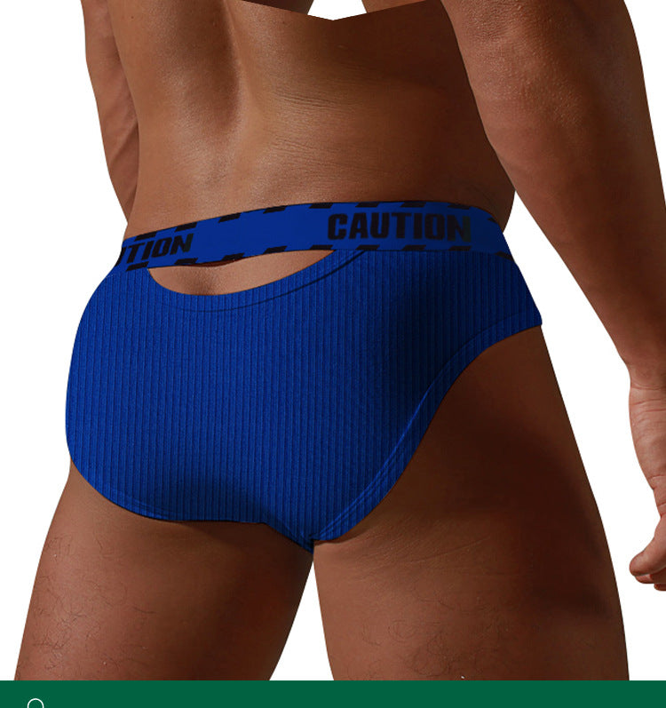 METOIN Men's Athletic Low Rise Triangle Underwear Solid Color Ripped Design Breathable Cotton Blend Comfort