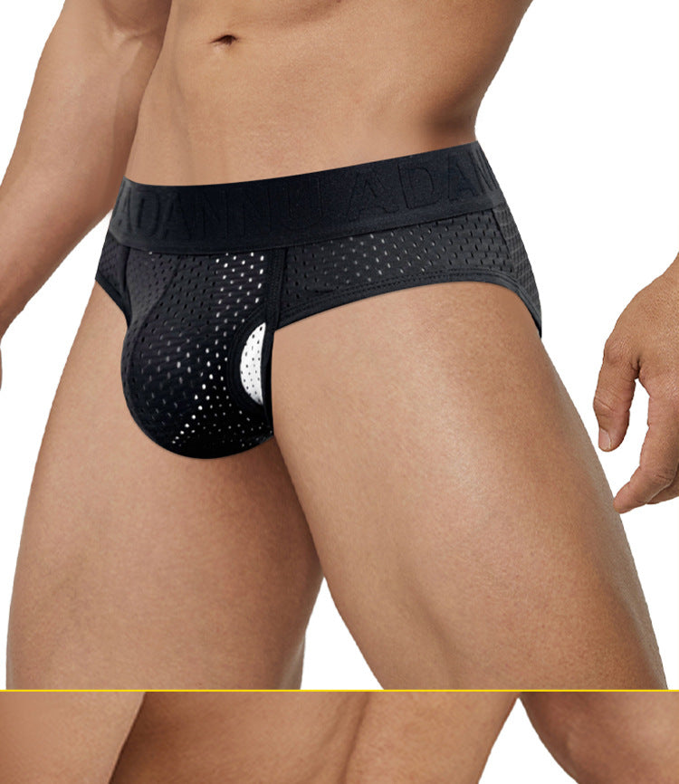 METOIN Men's Low Rise Triangle Briefs Breathable Mesh Athletic Underwear Gun Shape Separated Desi... (AD309)
