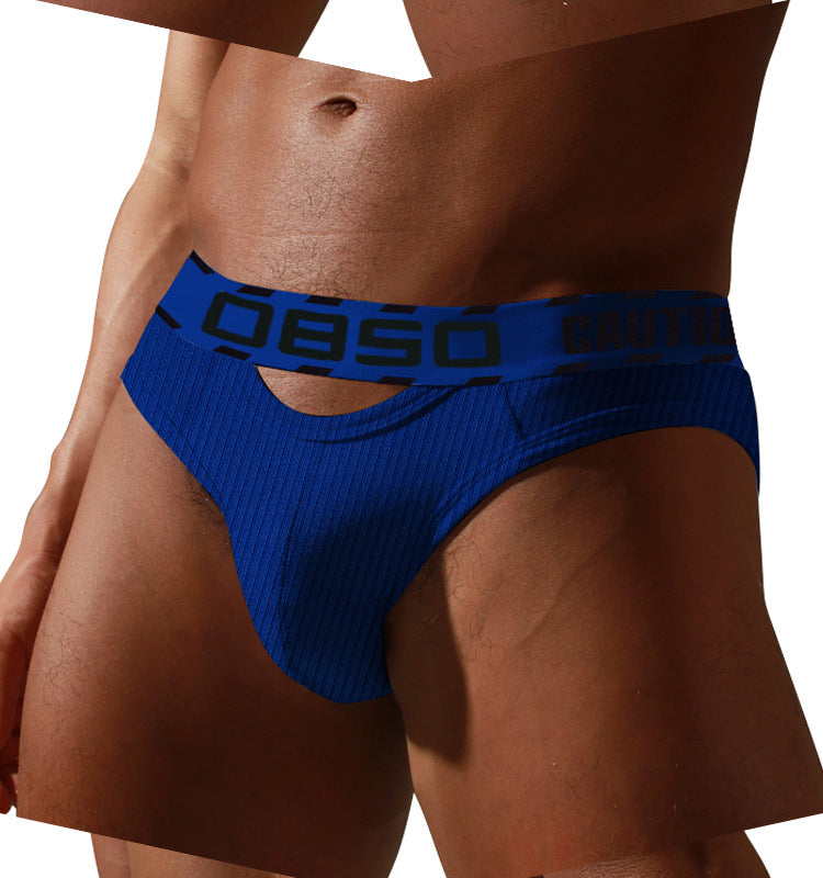 METOIN Men's Athletic Low Rise Triangle Underwear Solid Color Ripped Design Breathable Cotton Blend Comfort