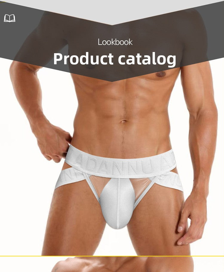 METOIN Men's Low Rise T Shape Thong Underwear Athletic Sheer Mesh Front Pouch U Fly Design (AD778)