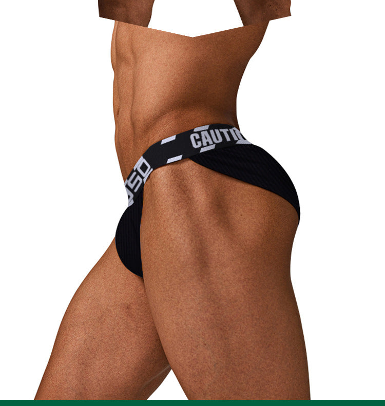 METOIN Men's Athletic High Waist High Leg Thong Briefs Ribbed Solid Color Breathable Cotton Blend Underwear