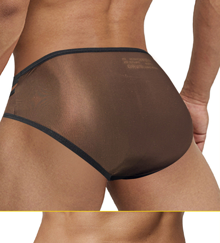 METOIN Men's Athletic Cross Back Triangle Underwear Transparent Breathable Mesh Briefs with U Pouch Support (AD322)