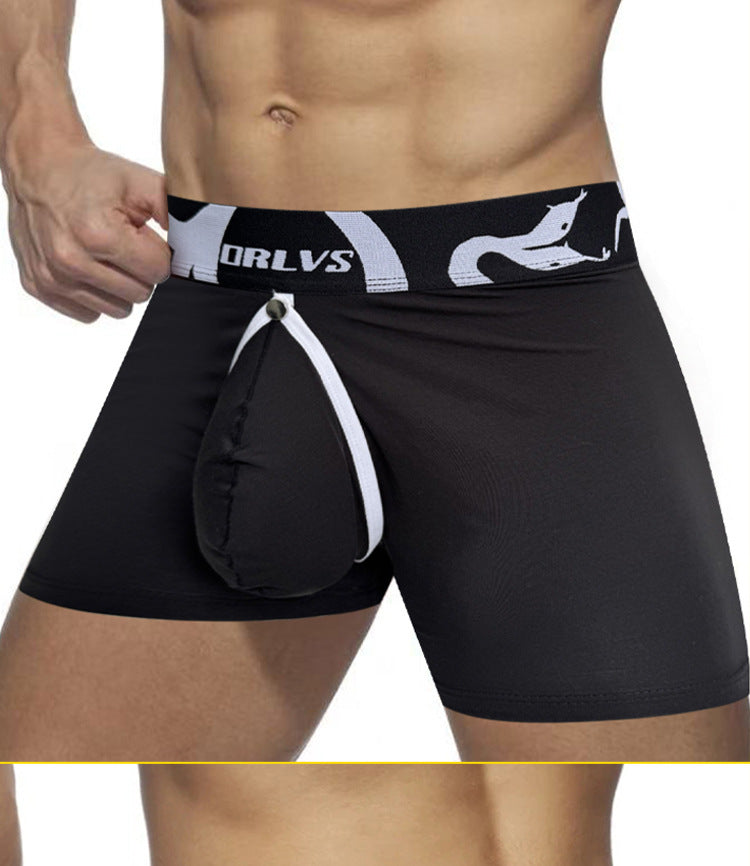 METOIN Men's Low Rise Removable Pouch Boxer Briefs Front Back Cut Out Design Breathable Stretch C... (OR6414)