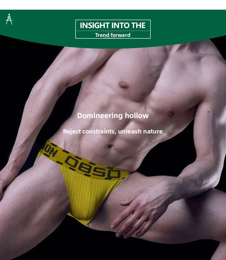 METOIN Men's Athletic High Waist High Leg Thong Briefs Ribbed Solid Color Breathable Cotton Blend Underwear