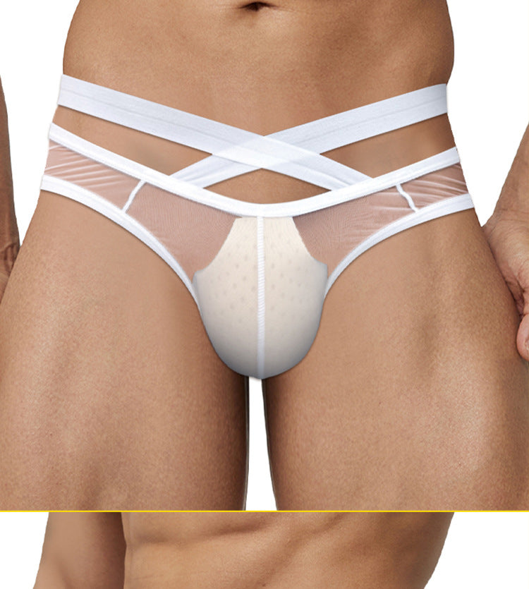 METOIN Men's Athletic Cross Back Triangle Underwear Transparent Breathable Mesh Briefs with U Pouch Support (AD322)