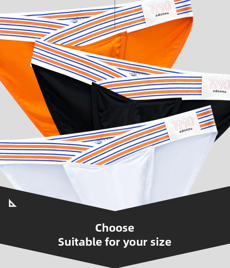 METOIN Men's High Waist Low Rise Athletic Thong Underwear with Bold Striped Waistband Breathable Stretch Fabric (AD750)