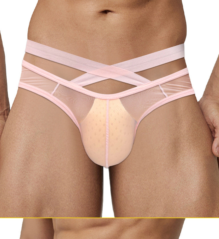 METOIN Men's Athletic Cross Back Triangle Underwear Transparent Breathable Mesh Briefs with U Pouch Support (AD322)
