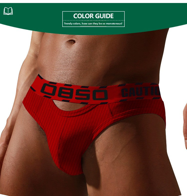 METOIN Men's Athletic Low Rise Triangle Underwear Solid Color Ripped Design Breathable Cotton Blend Comfort