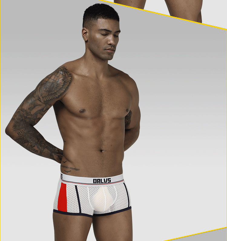 METOIN Men's Breathable Mesh Boxer Briefs with U-Shaped Pouch Support Comfort Fit Cotton Blend Underwear (OR193)