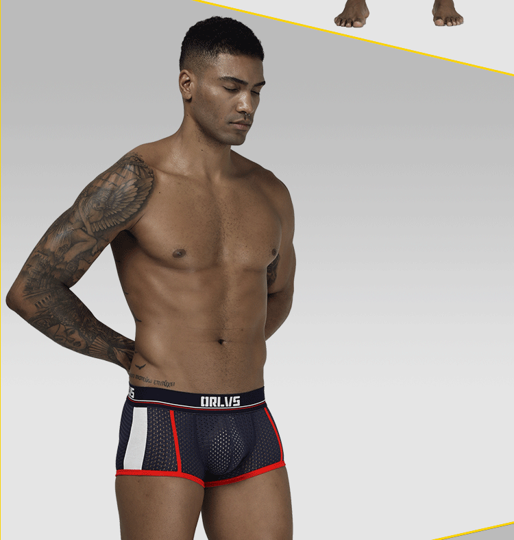 METOIN Men's Breathable Mesh Boxer Briefs with U-Shaped Pouch Support Comfort Fit Cotton Blend Underwear (OR193)