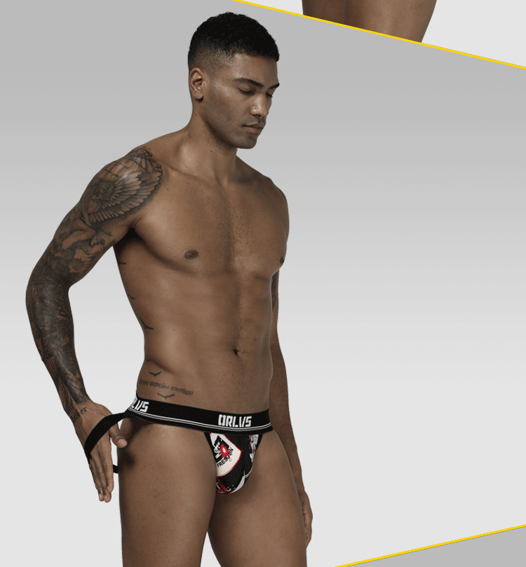METOIN Men's Ice Silk Printed Thong - Breathable Multi-Color Low Rise (OR302)