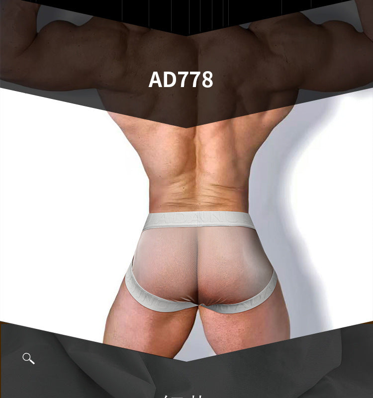 METOIN Men's Low Rise T Shape Thong Underwear Athletic Sheer Mesh Front Pouch U Fly Design (AD778)