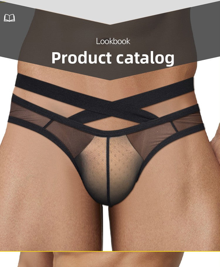 METOIN Men's Athletic Cross Back Triangle Underwear Transparent Breathable Mesh Briefs with U Pouch Support (AD322)