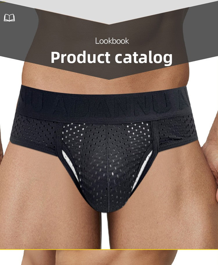 METOIN Men's Low Rise Triangle Briefs Breathable Mesh Athletic Underwear Gun Shape Separated Desi... (AD309)