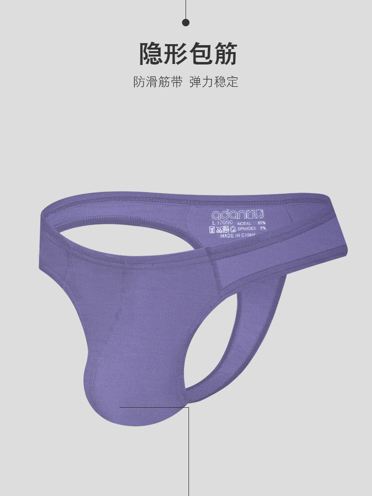 METOIN Men's Modal Low Rise Tanga Underwear Athletic Comfortable Breathable Solid Color Briefs (AD7207)