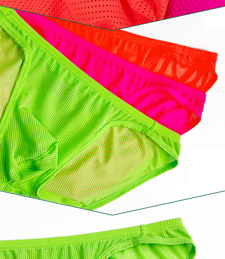 METOIN Men's Mesh High-Cut Bikini Briefs - Low Rise Solid Color (BS839)