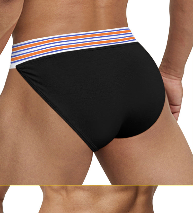METOIN Men's High Waist Low Rise Athletic Thong Underwear with Bold Striped Waistband Breathable Stretch Fabric (AD750)
