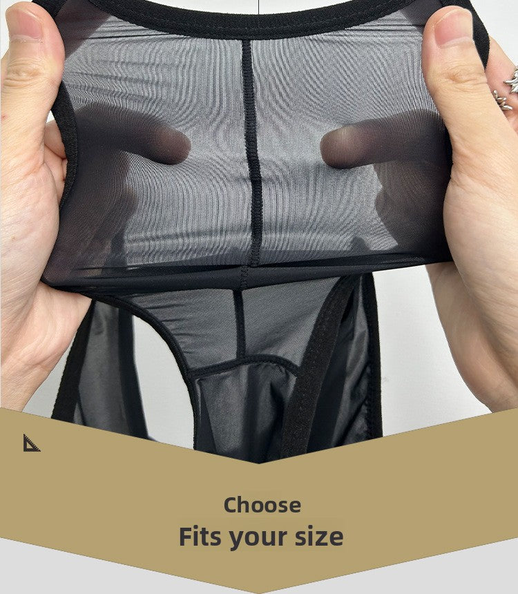 METOIN Anime Style Ultra Thin High Cut Thong Athletic Sheer Mesh Pouch Transparent (AD760)