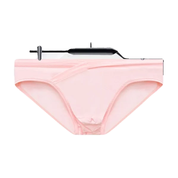 ADANNU Modal Crossover V-Waist Brief in white, black and pink, hanging product photo