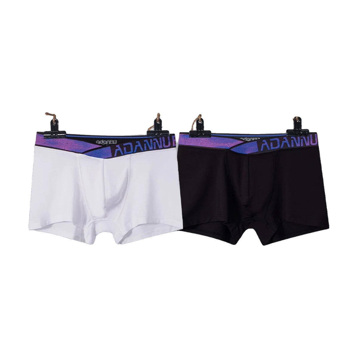 ADANNU Modal V-Waistband Trunk in white and black, hanging product photo